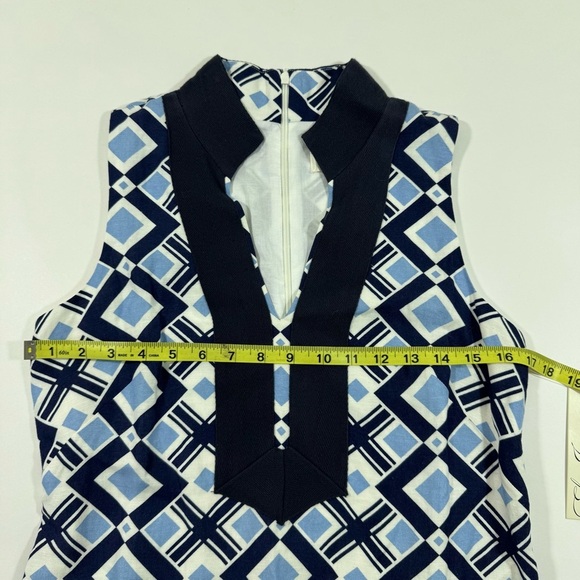 New Eliza J Linen Blend Dress Blue Geometric Print - Picture 5 of 6